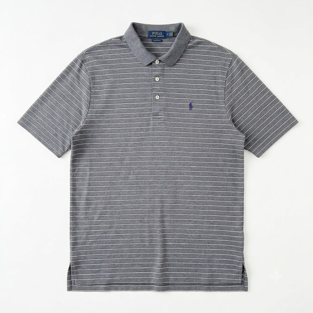 POLO GOLF Ralph Lauren Pima Cotton Jersey Polo Shirt Gray Stripe Mens Large